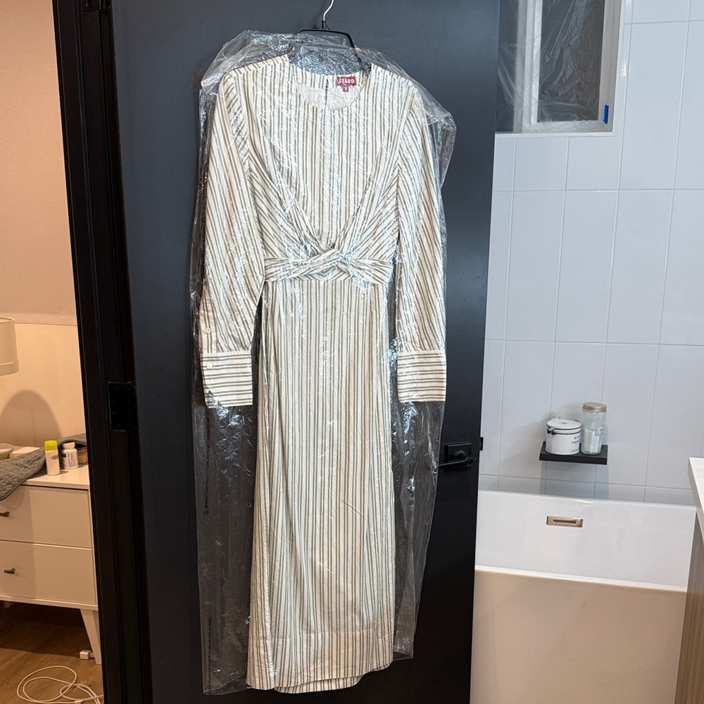 STAUD Striped Long Sleeve Back Cutout Dress